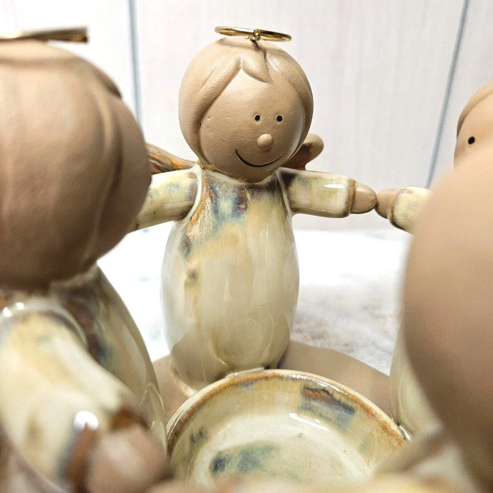 Circle Four Angels Ceramic Pottery Votive Candle Holder Year-Round Artsy‎